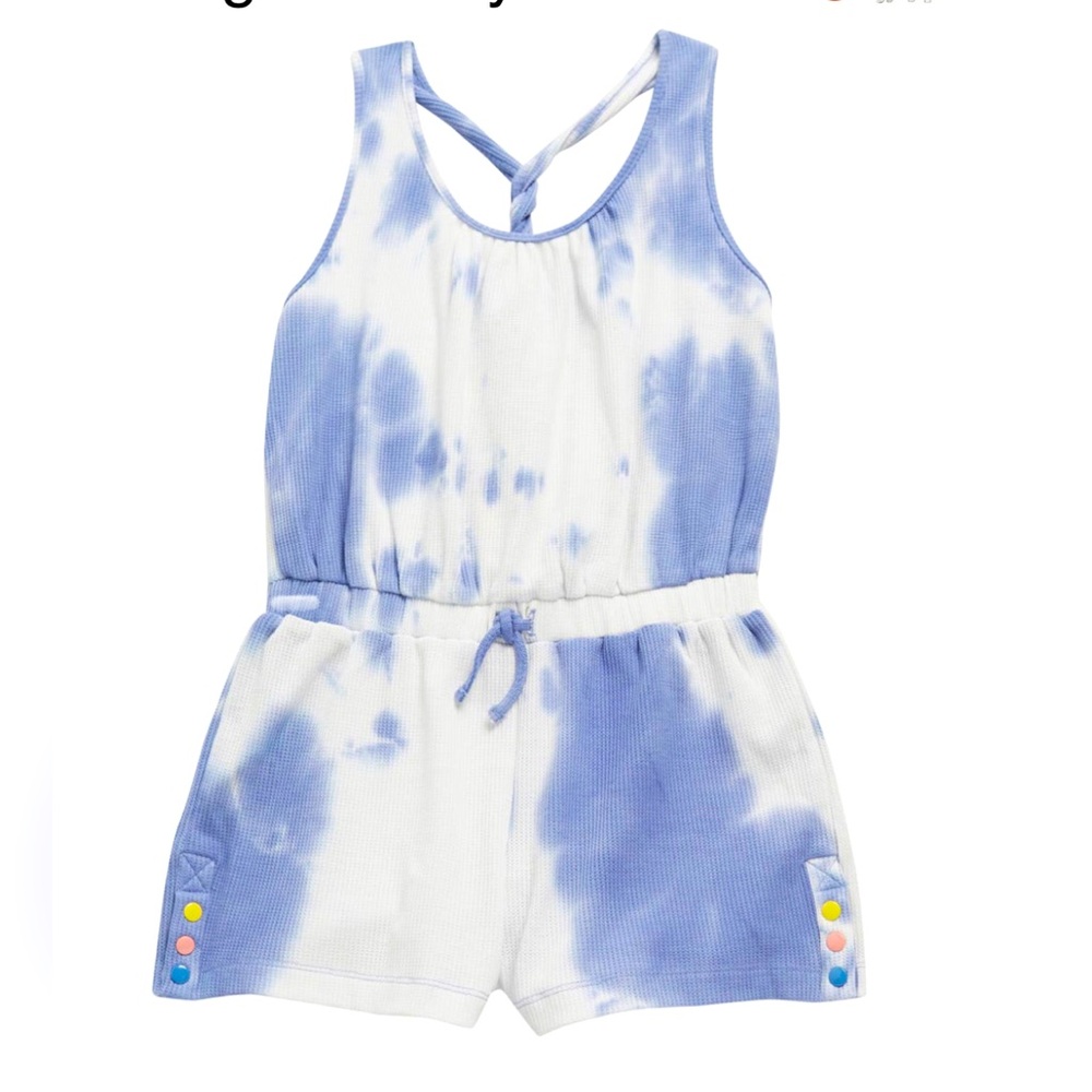 Teen Girl’s Tie-Dye Blue and White Romper- Design History - waffle ribbed